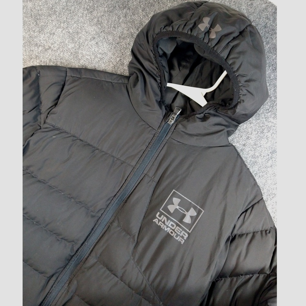 Under Armour Puffer Jacket Kids YXL Black ColdGear Down Hooded 23F66017